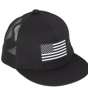 Infant Black Trucker Hat with American Flag Patch